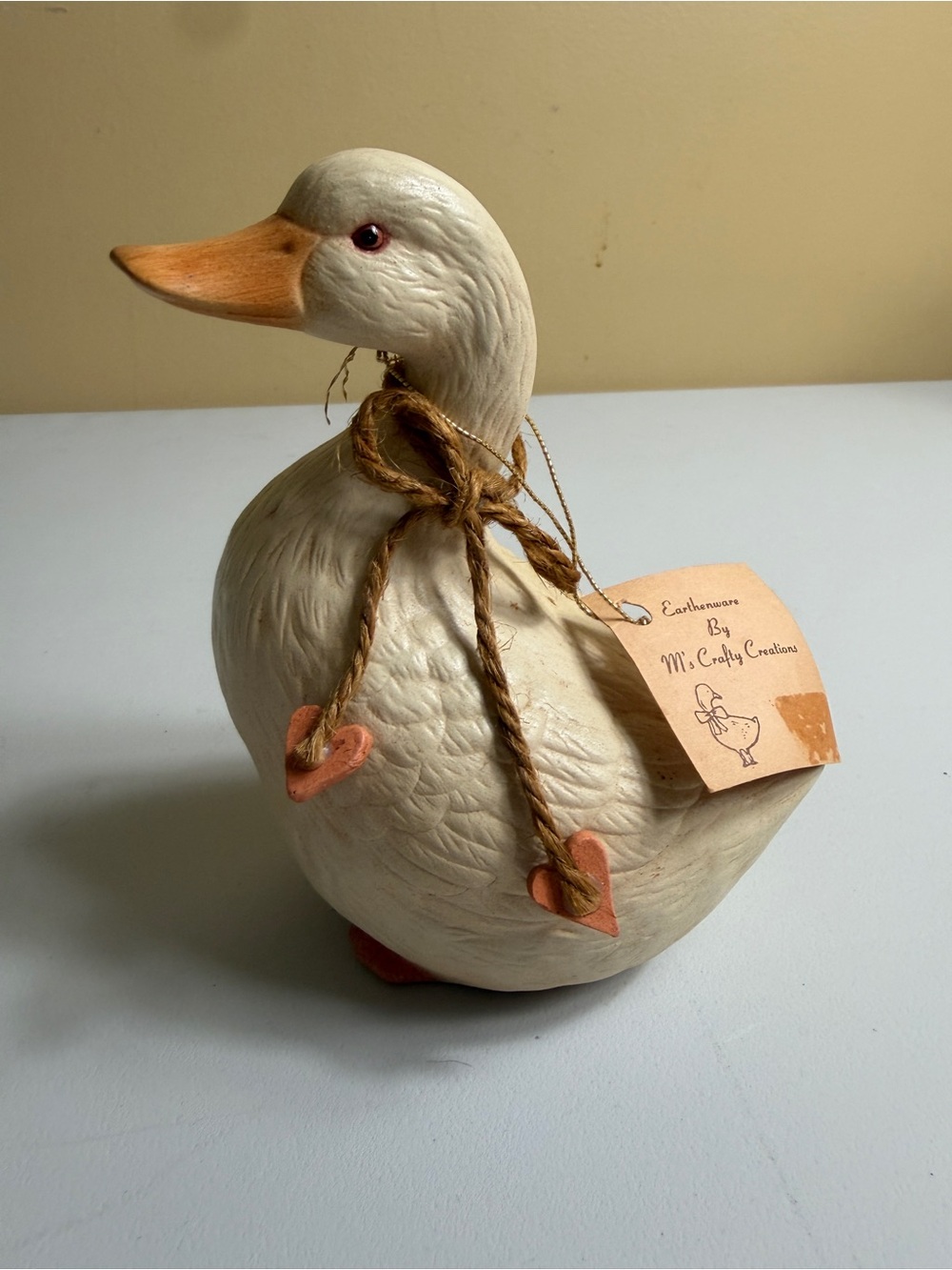 Vintage M's Crafty Creations Earthenware Goose Figurine Hand Cast Clay 5.5"